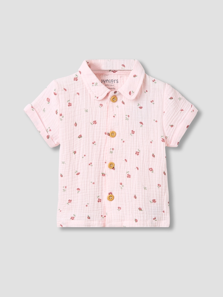 Cotton Short Sleeve Shirt and Shorts Set with Print