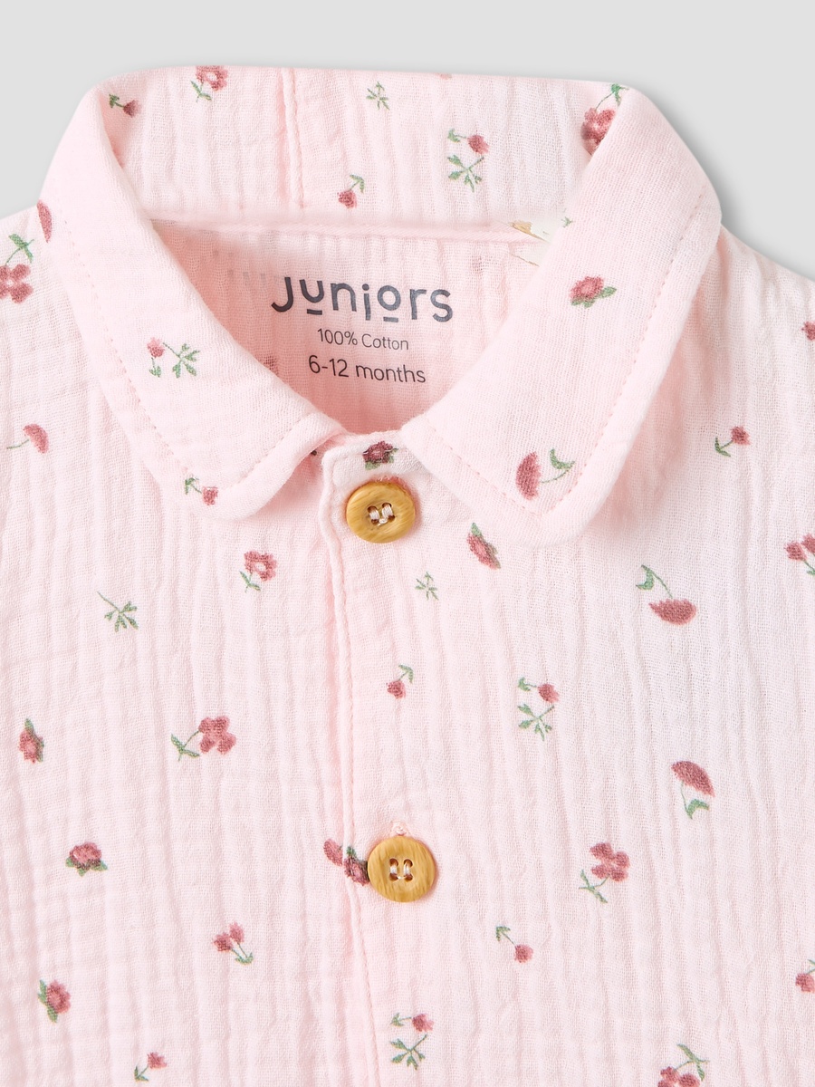 Cotton Short Sleeve Shirt and Shorts Set with Print