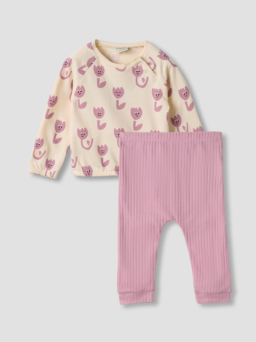 Floral Print Long Sleeve T-Shirt and Elasticated Pyjama Set