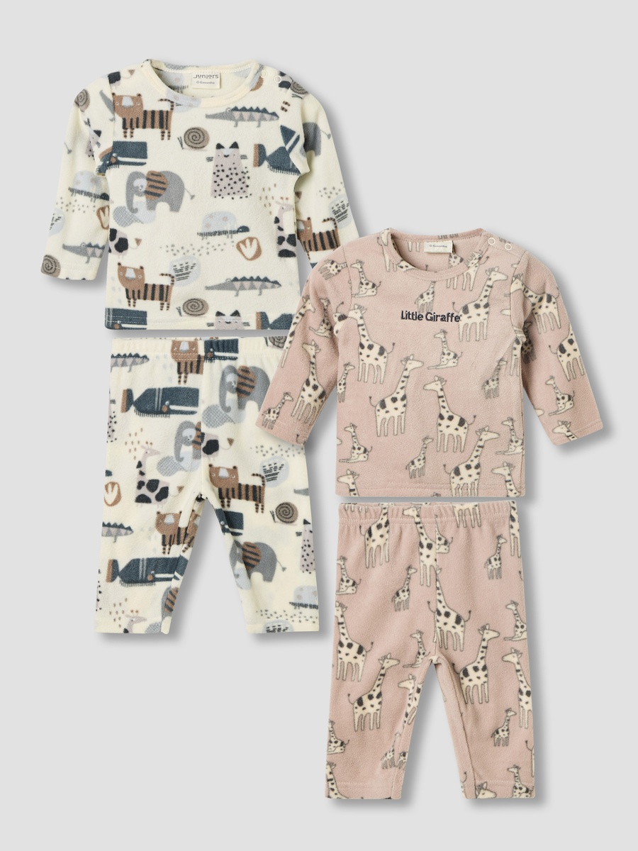 Animal Print Polyester Long Sleeves Pyjama Set - Pack of 2