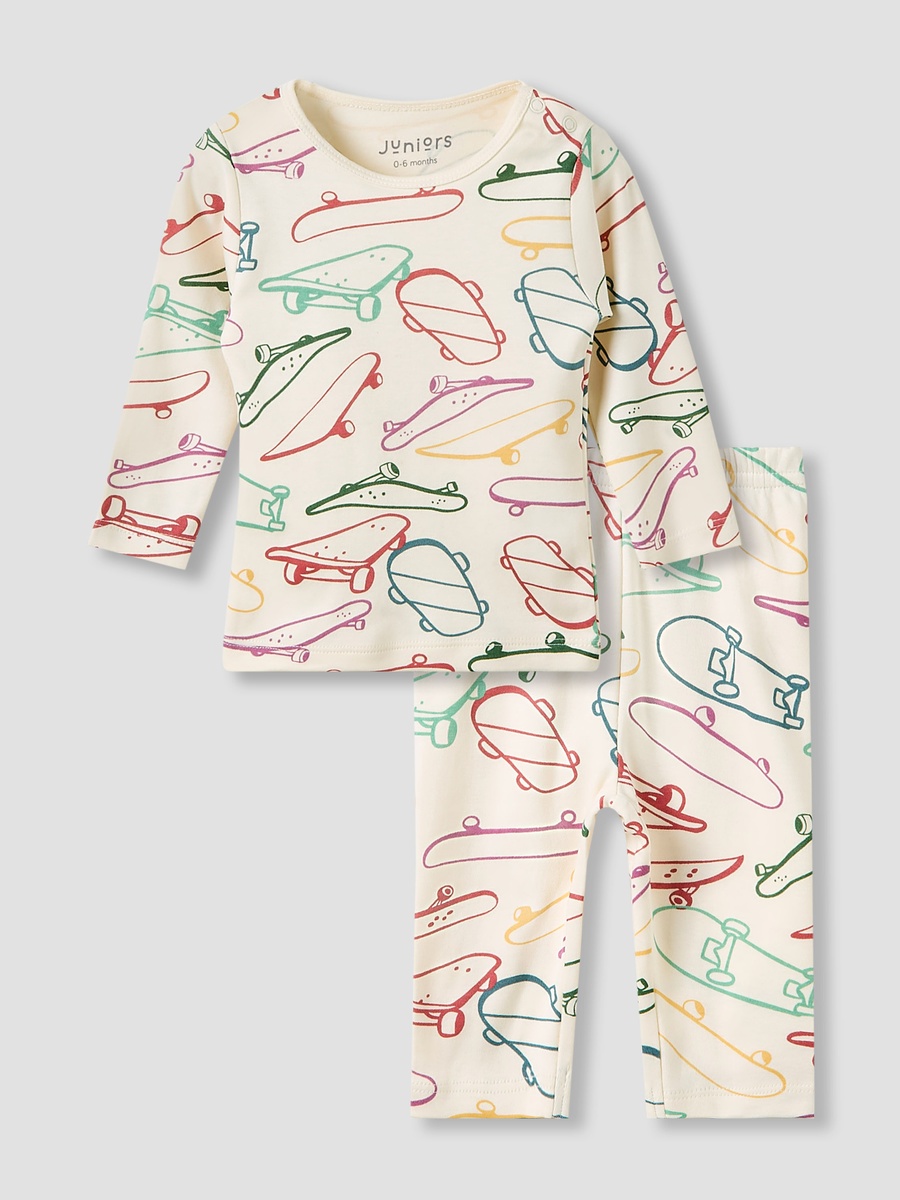 Skateboard Print Cotton Pyjama Set with Long Sleeves