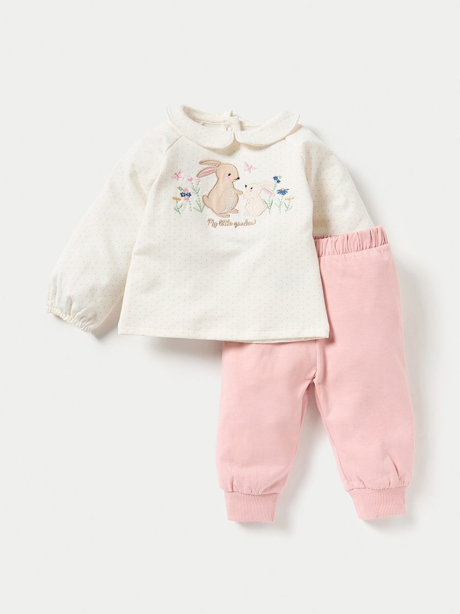 Bunny Embroidered T-Shirt and Elasticated Pyjama Set