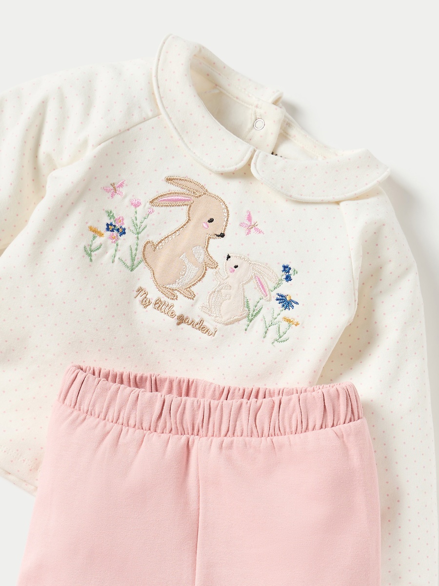 Bunny Embroidered T-Shirt and Elasticated Pyjama Set