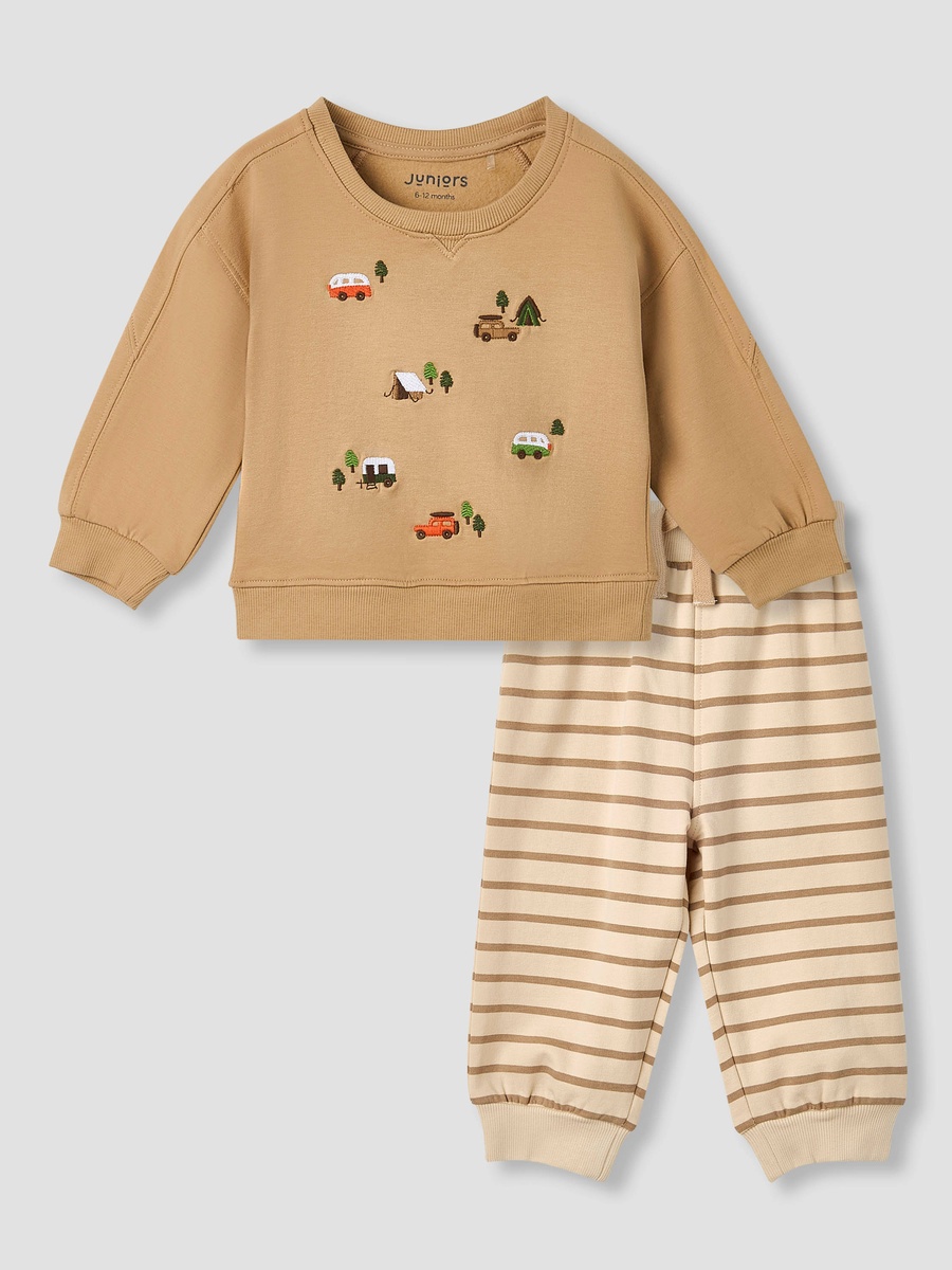 Vehicle Embroidered Cotton Pyjama Set with Long Sleeves