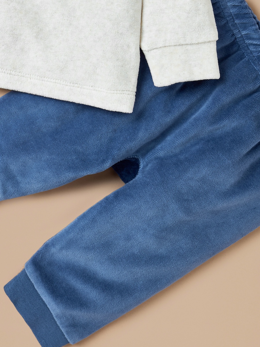 Bear Embroidered Velour T-Shirt and Pyjama Set