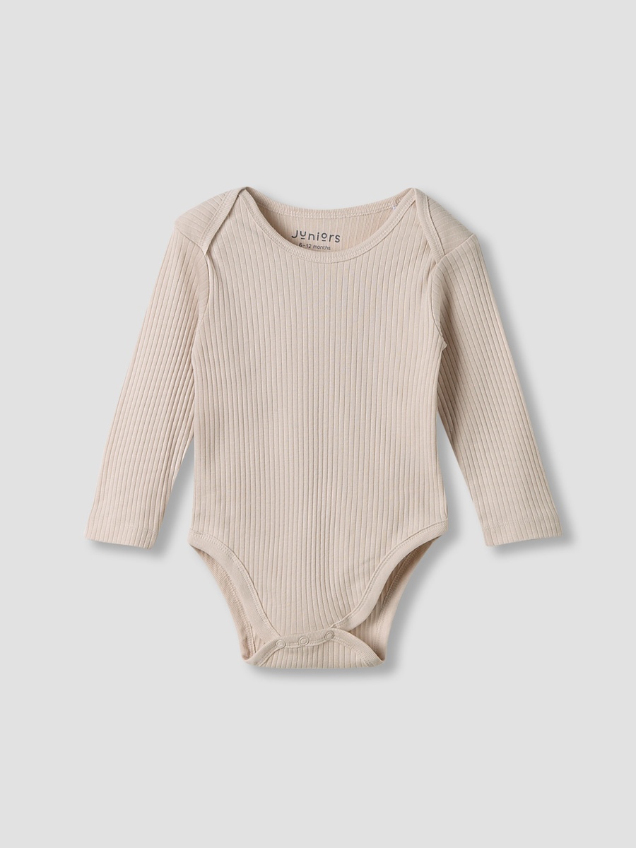 Cotton Long Sleeves Bodysuit with Snap Button Closure - Set of 3