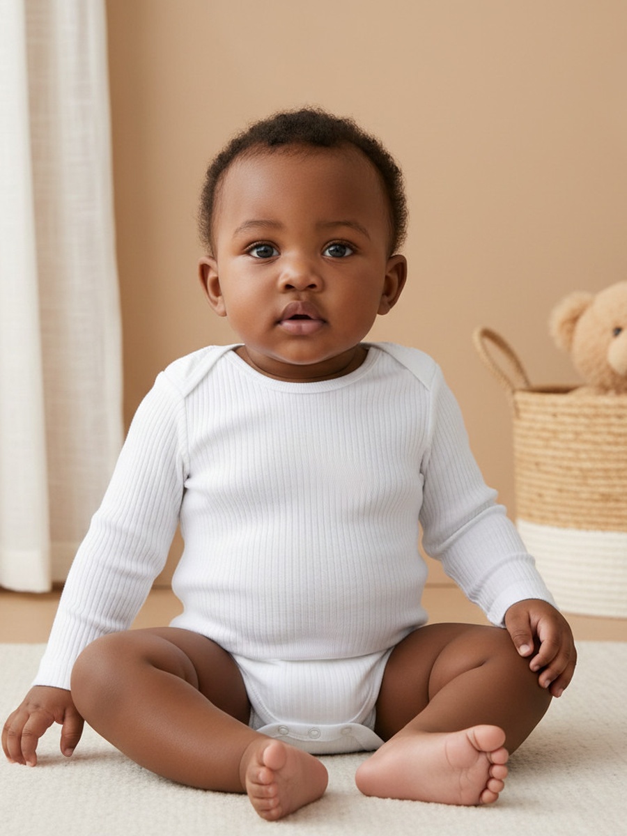 Cotton Long Sleeves Bodysuit with Snap Button Closure - Set of 3