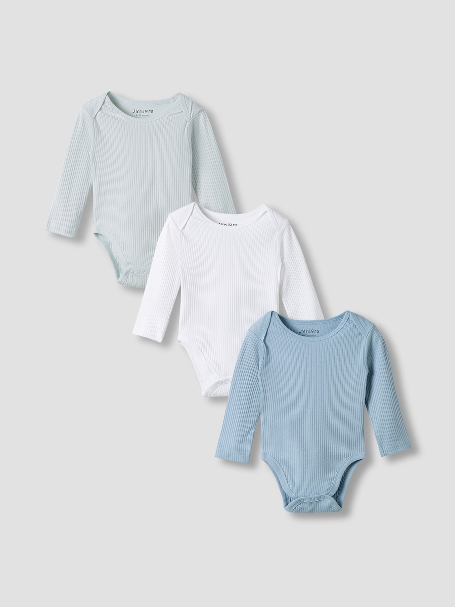 Cotton Long Sleeves Bodysuit with Snap Button Closure - Set of 3
