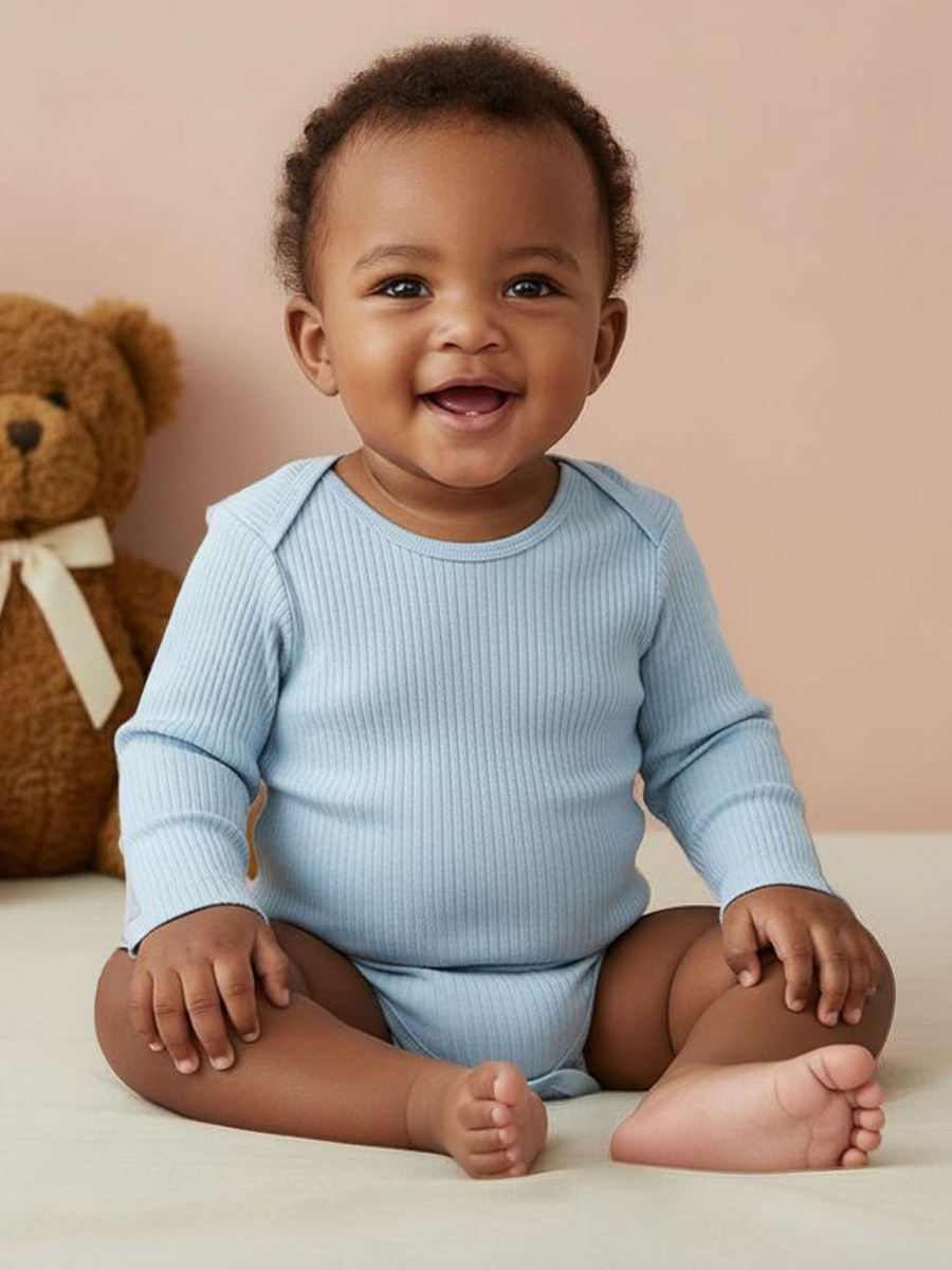 Cotton Long Sleeves Bodysuit with Snap Button Closure - Set of 3