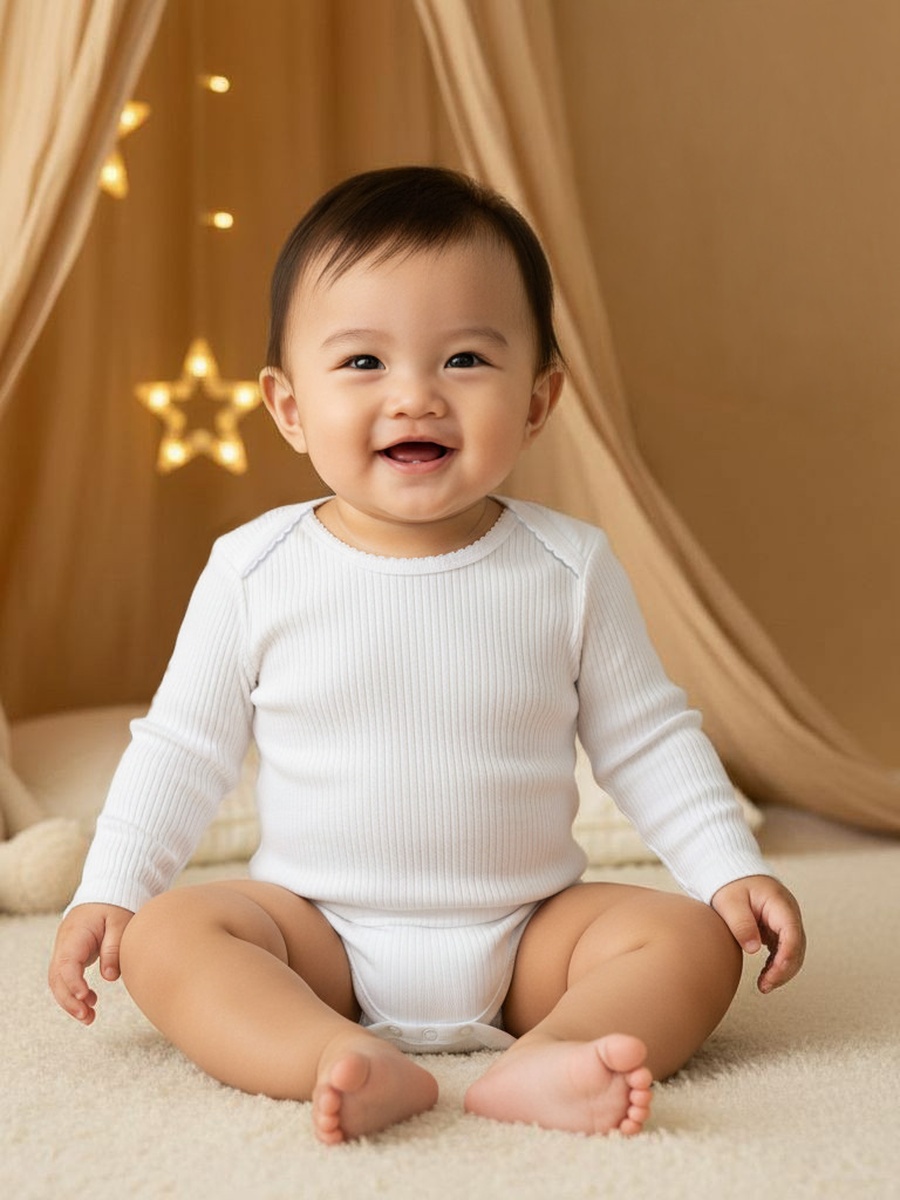 Cotton Long Sleeves Bodysuit with Snap Button Closure - Set of 3