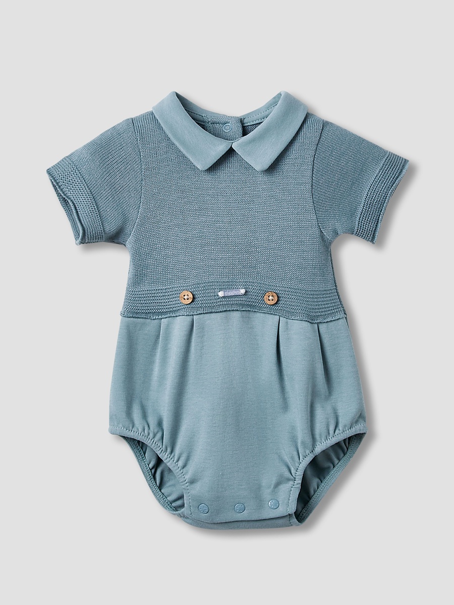 Collared Bodysuit with Snap Button Closure and Short Sleeves