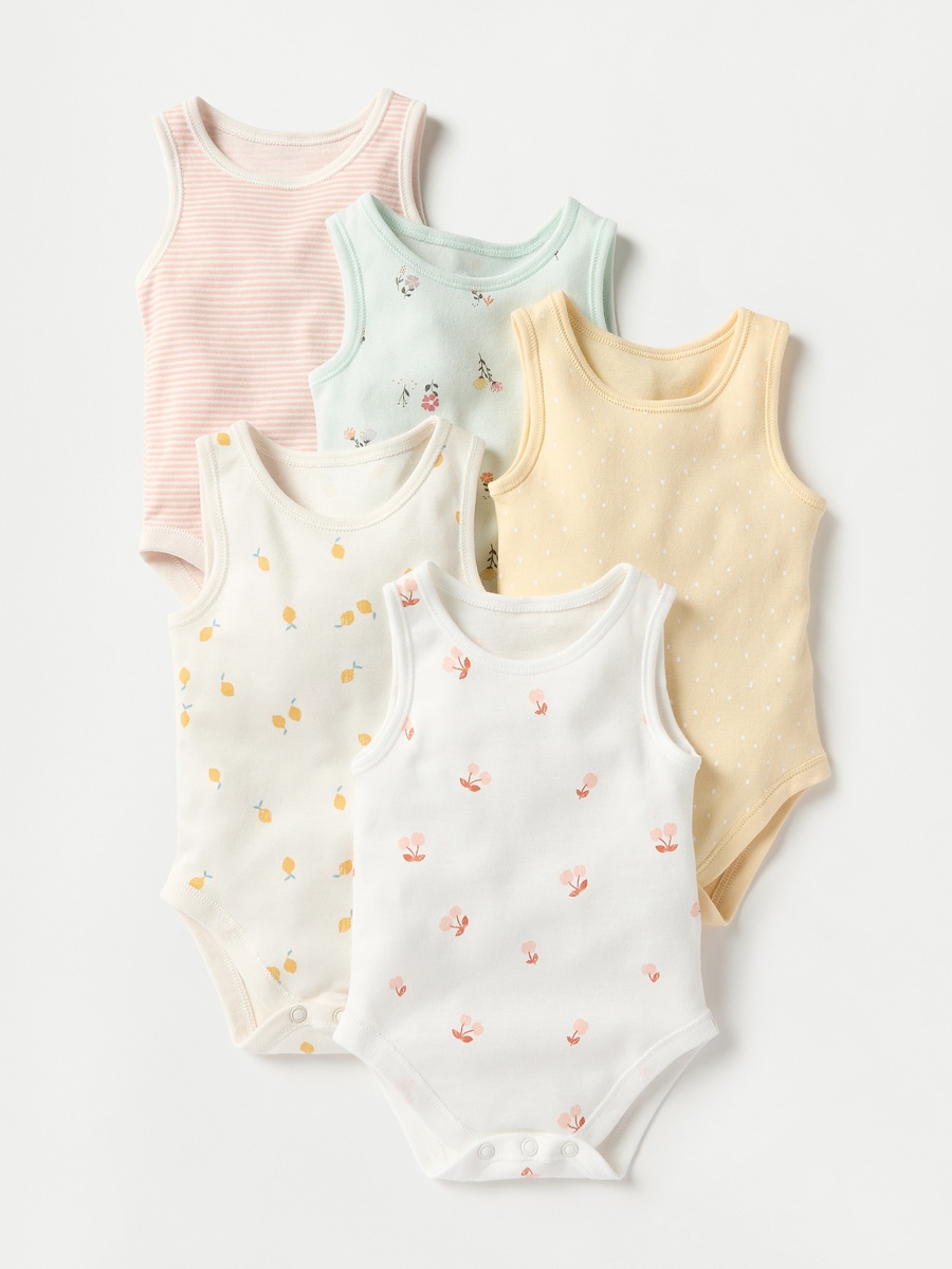 Printed Sleeveless Bodysuit - Set of 5