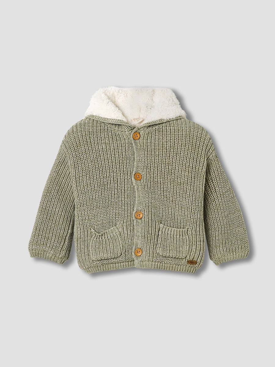 Knit Textured Hooded Cardigan with Long Sleeves