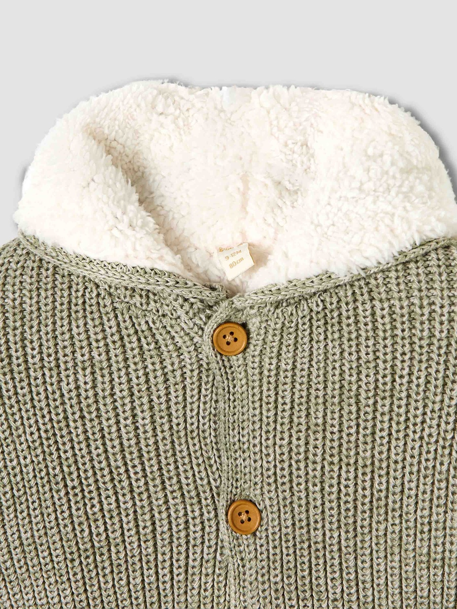 Knit Textured Hooded Cardigan with Long Sleeves