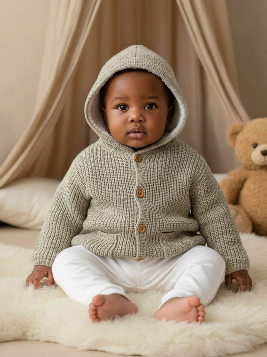 Knit Textured Hooded Cardigan with Long Sleeves