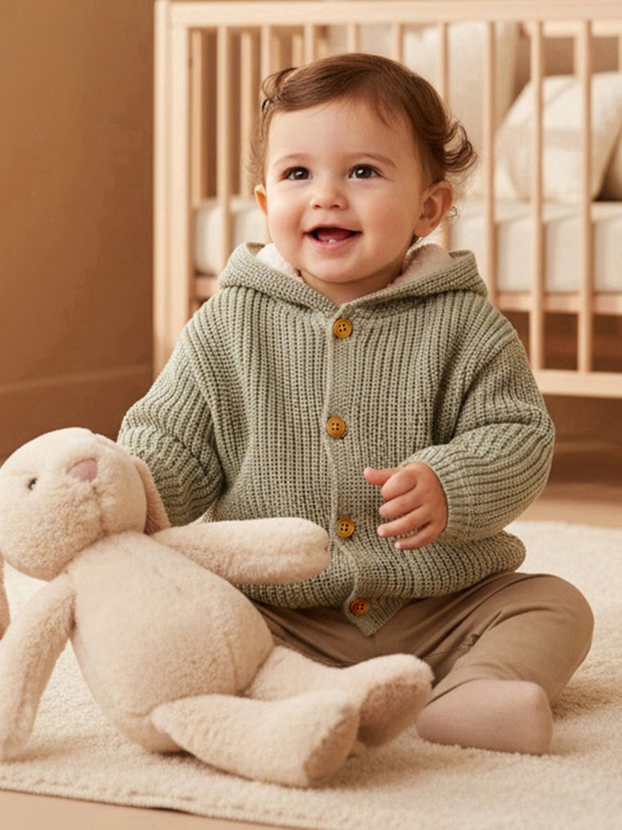 Knit Textured Hooded Cardigan with Long Sleeves