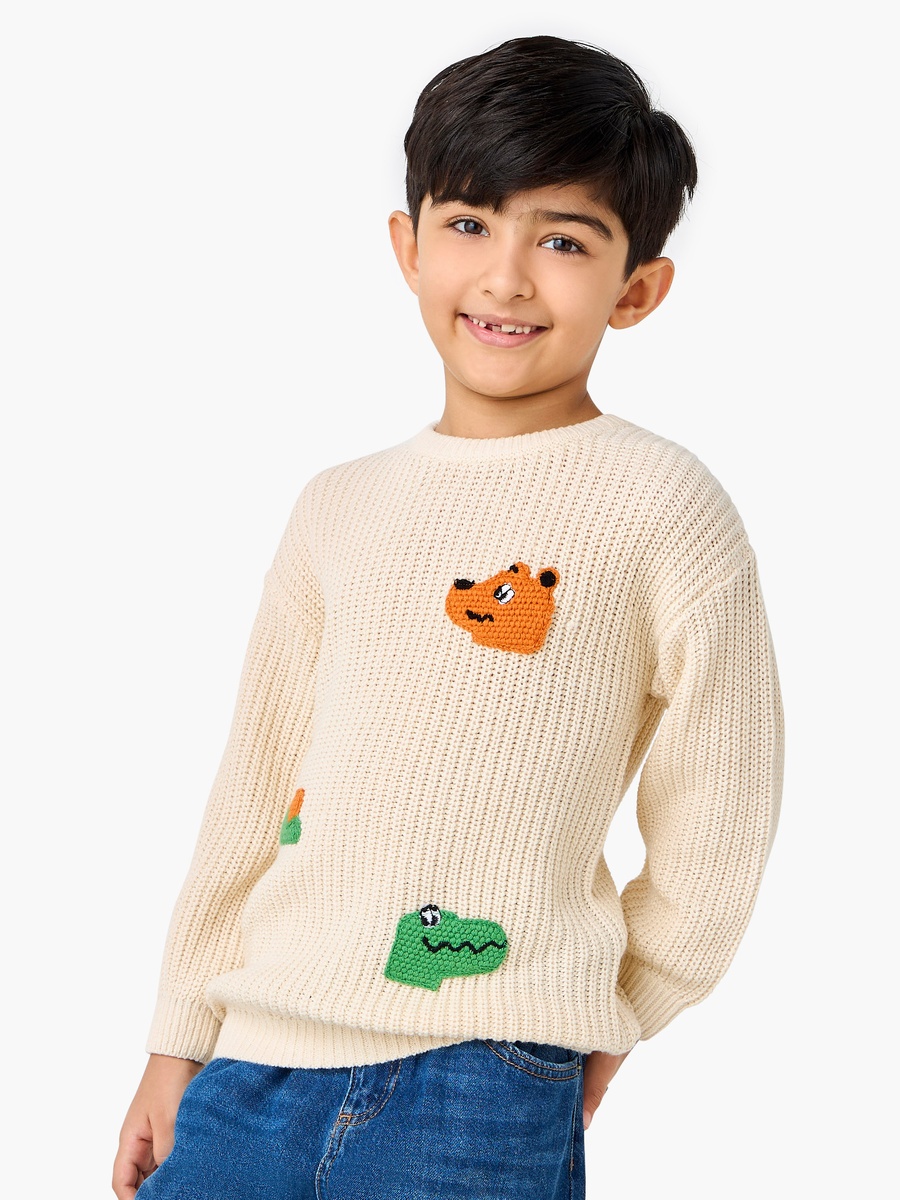 Animal Applique Pullover with Crew Neck