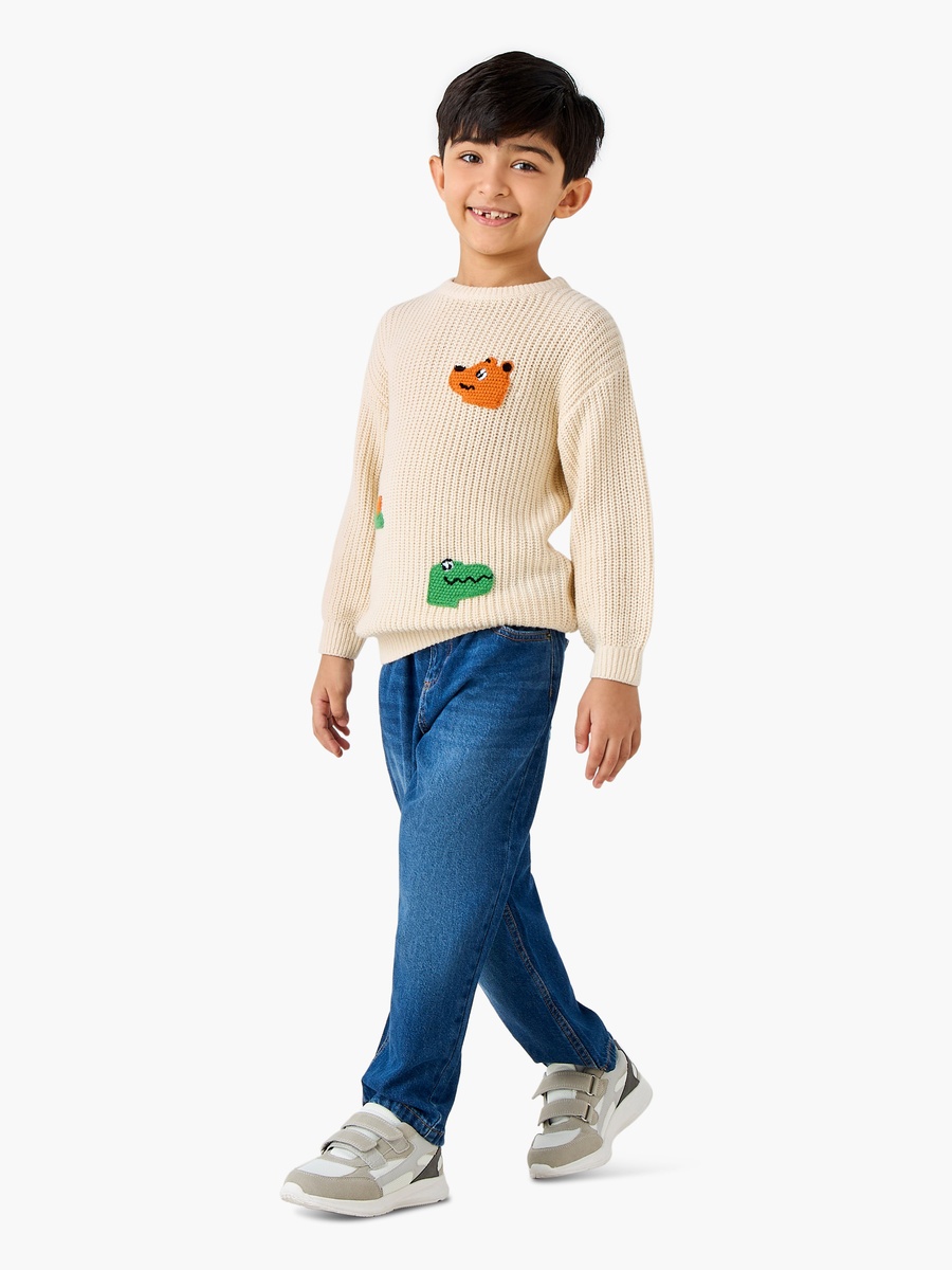 Animal Applique Pullover with Crew Neck