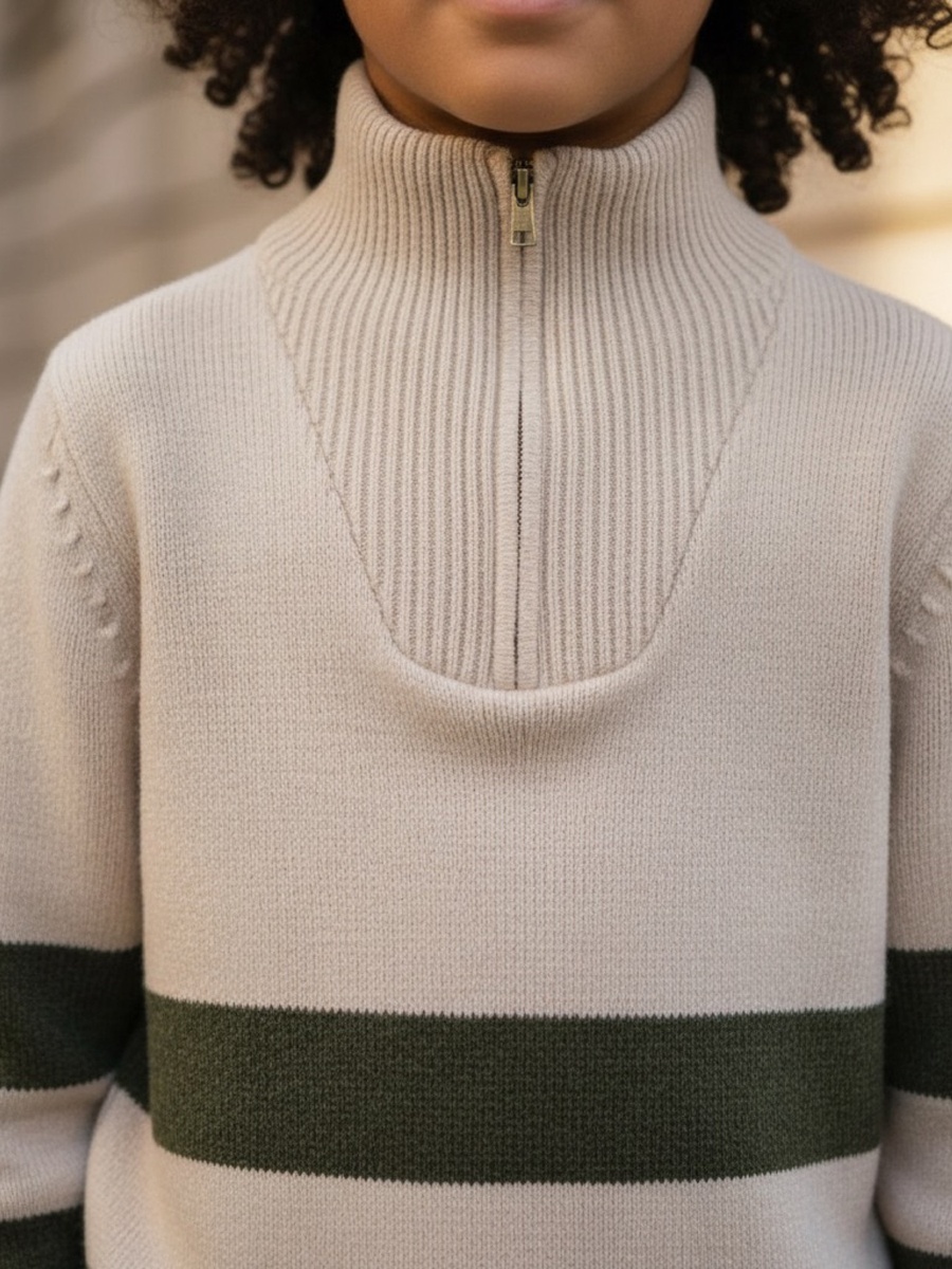 Striped High Neck Pullover with Long Sleeves