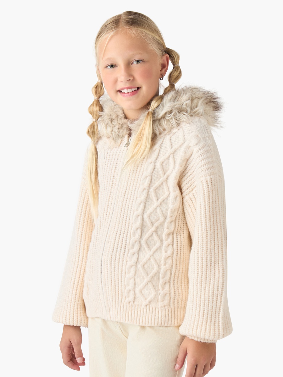 Faux Fur Hooded Sweater with Long Sleeves