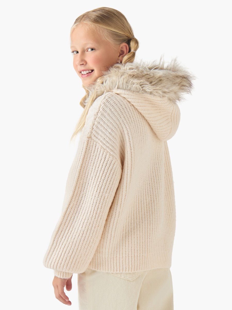Faux Fur Hooded Sweater with Long Sleeves