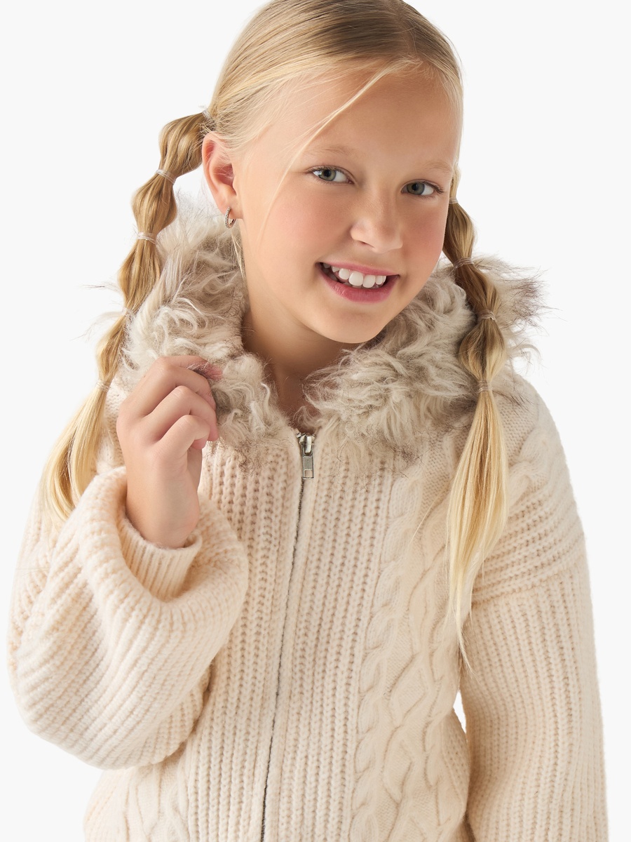 Faux Fur Hooded Sweater with Long Sleeves