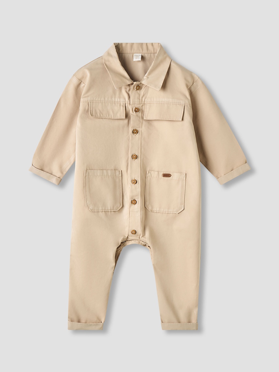 Long Sleeve Collared Romper with Pockets