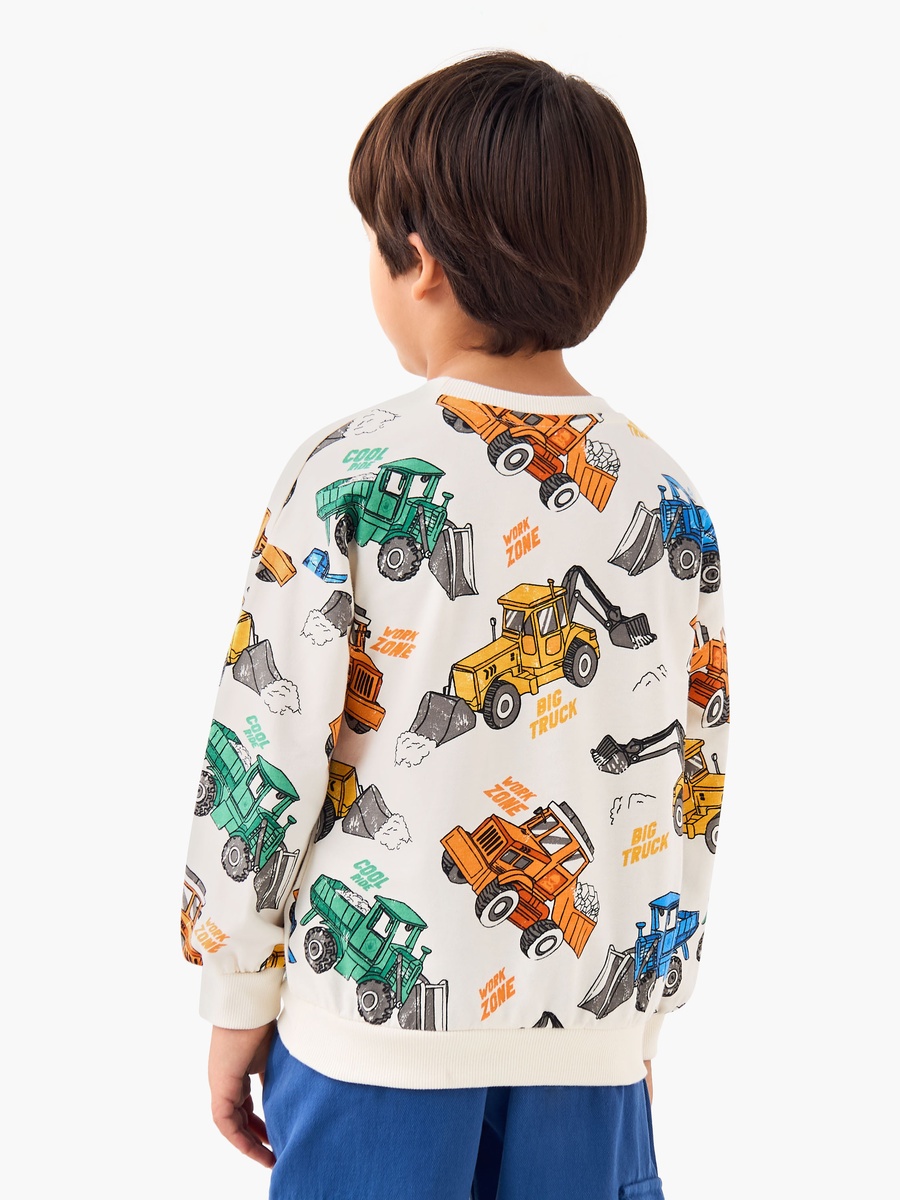 Crew Neck Cotton Sweatshirt with Vehicle Print