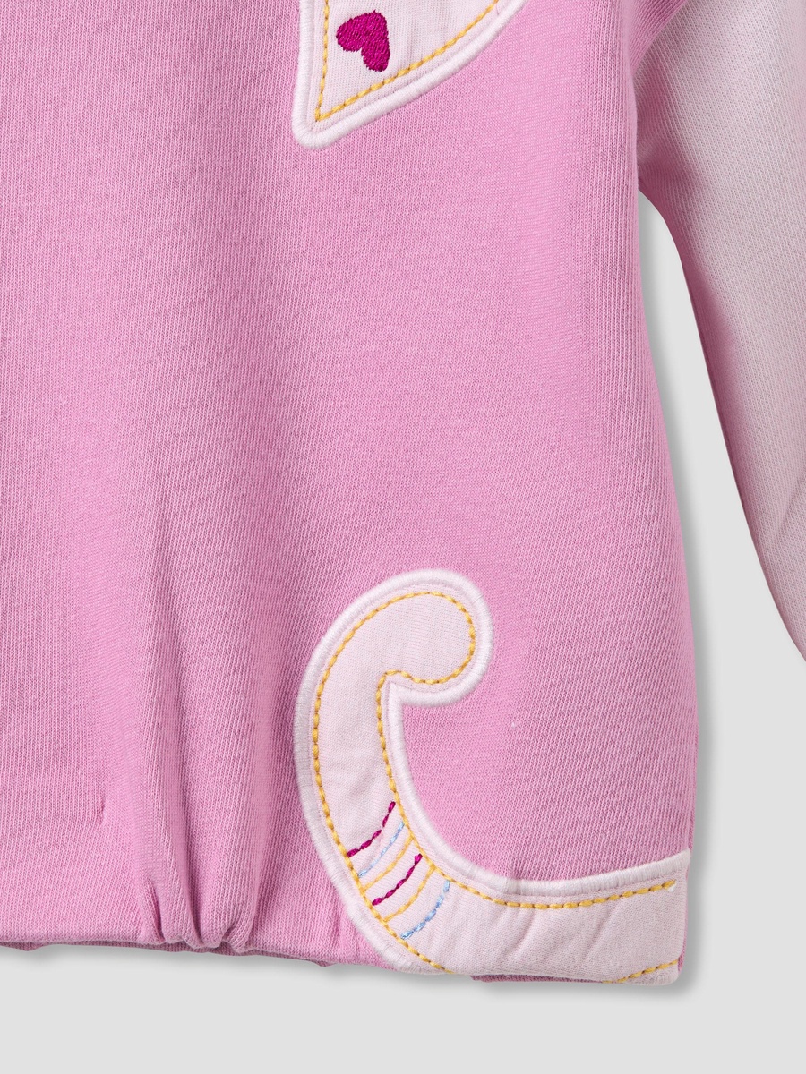 Round Neck Sweatshirt with Cat Applique