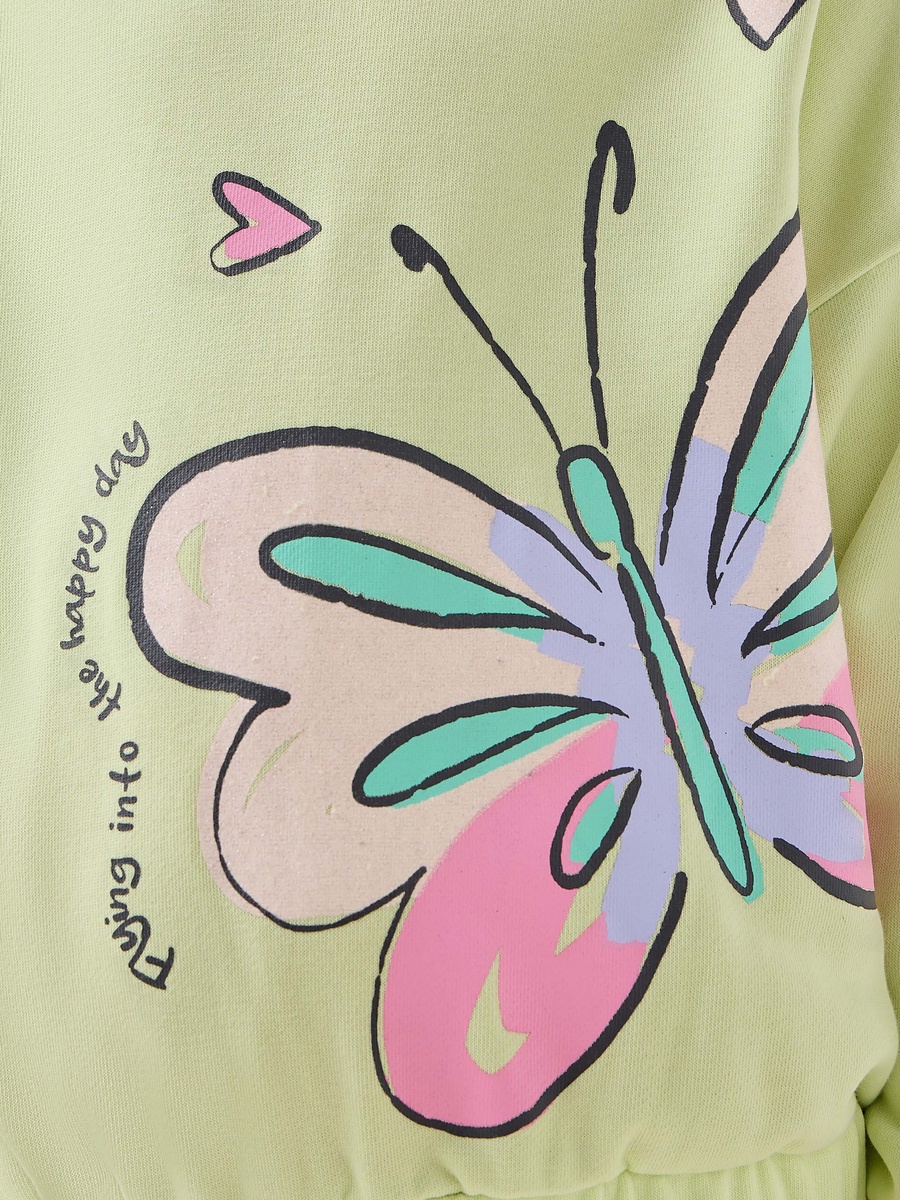Butterfly Print Sweatshirt with Long Sleeves