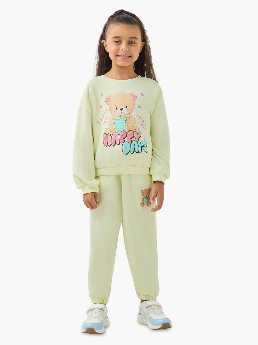 Teddy Bear Print Sweatshirt with Long Sleeves