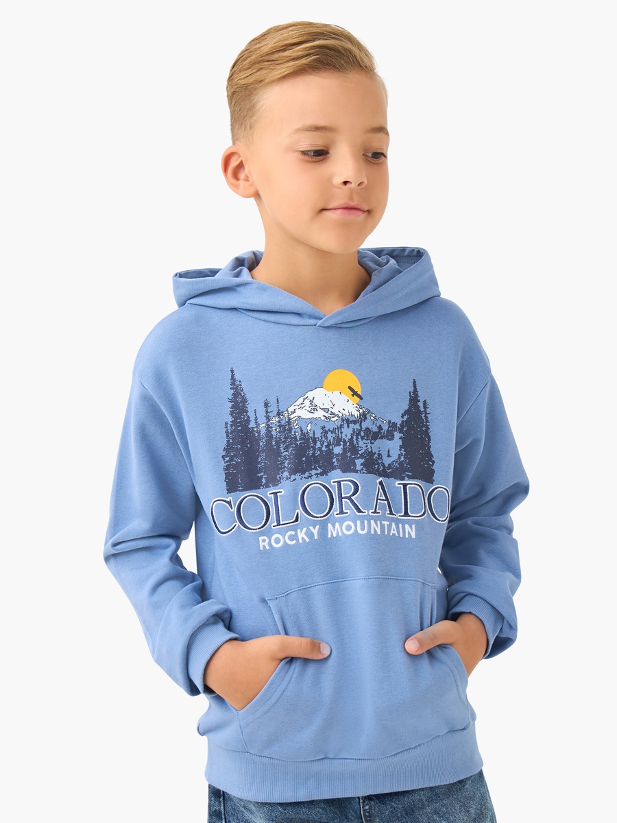 Colorado Print Cotton Hooded Neck Sweatshirt 