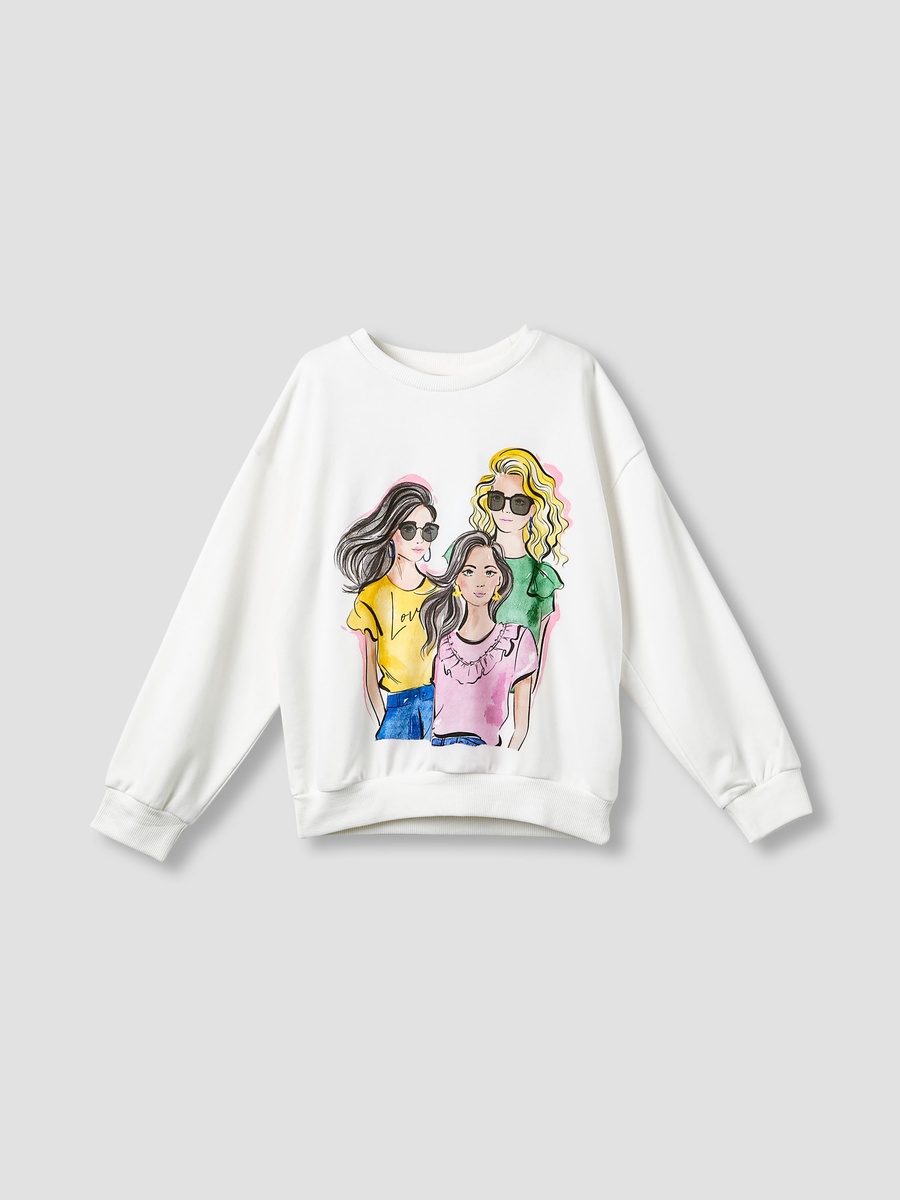 Crew Neck Cotton Sweatshirt with Graphic Print