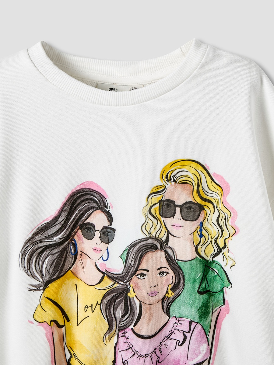 Crew Neck Cotton Sweatshirt with Graphic Print