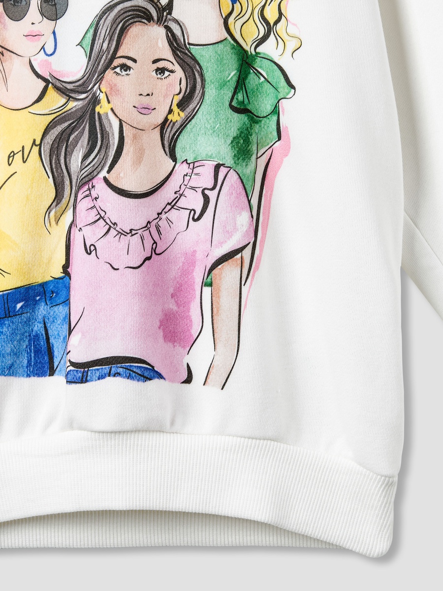 Crew Neck Cotton Sweatshirt with Graphic Print
