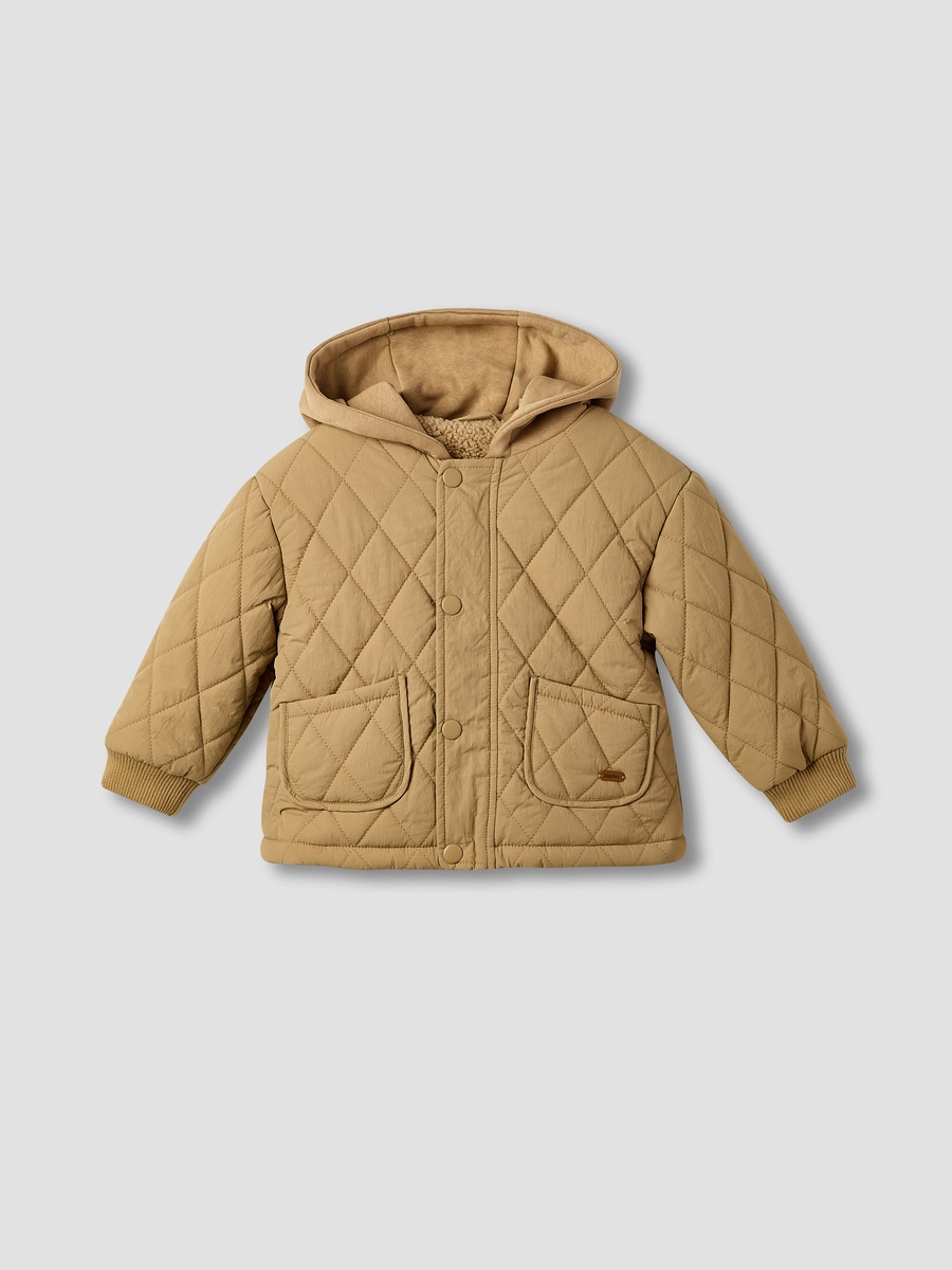 Quilted Heavy Jacket with Hood and Long Sleeves