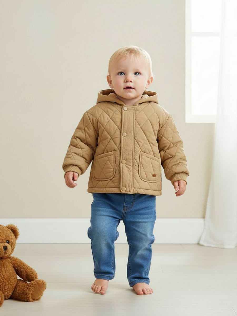 Quilted Heavy Jacket with Hood and Long Sleeves