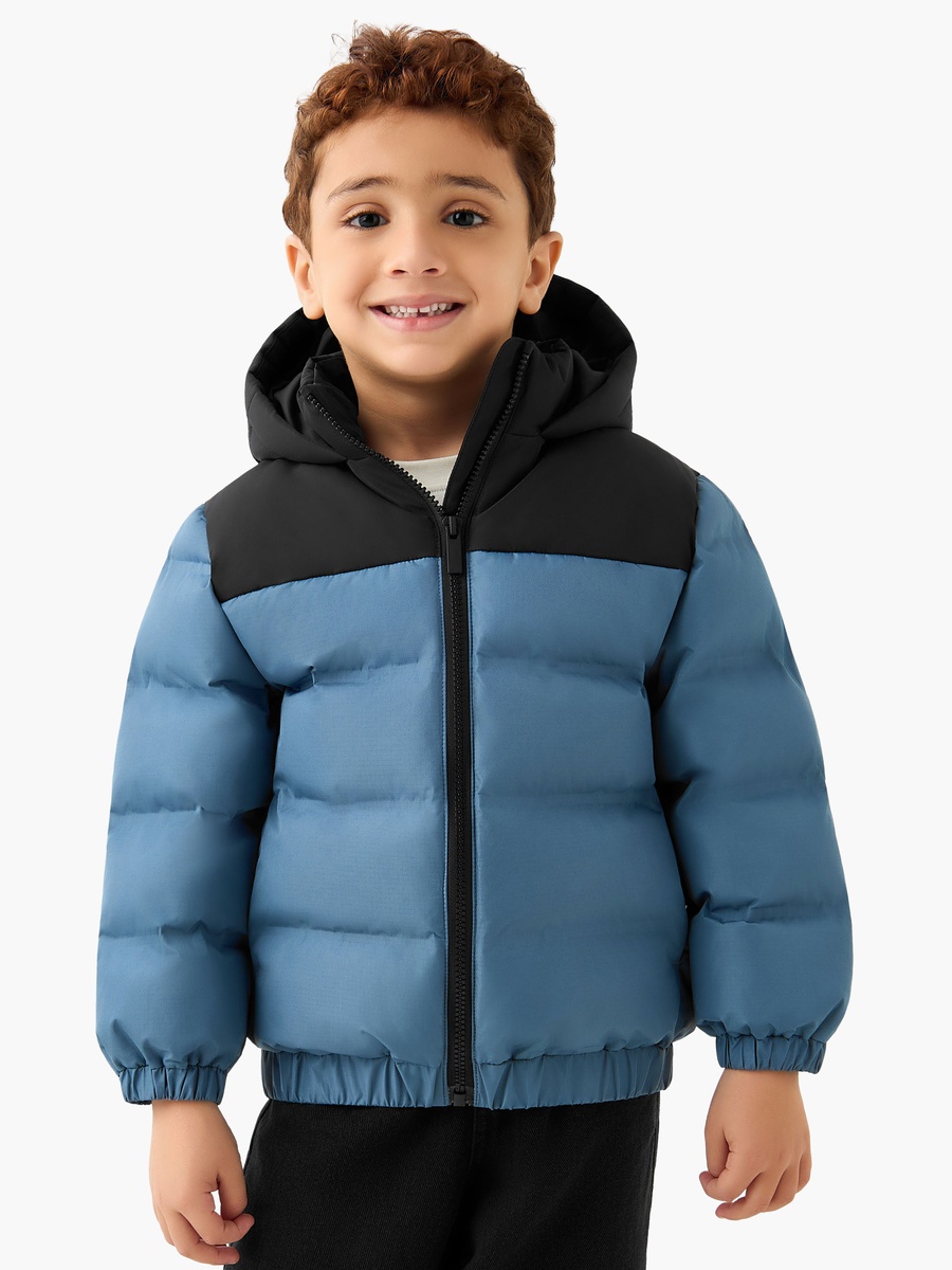 Colourblock Hooded Heavy Jacket with Zip Closure