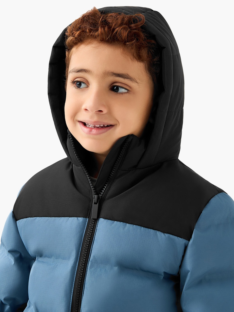 Colourblock Hooded Heavy Jacket with Zip Closure