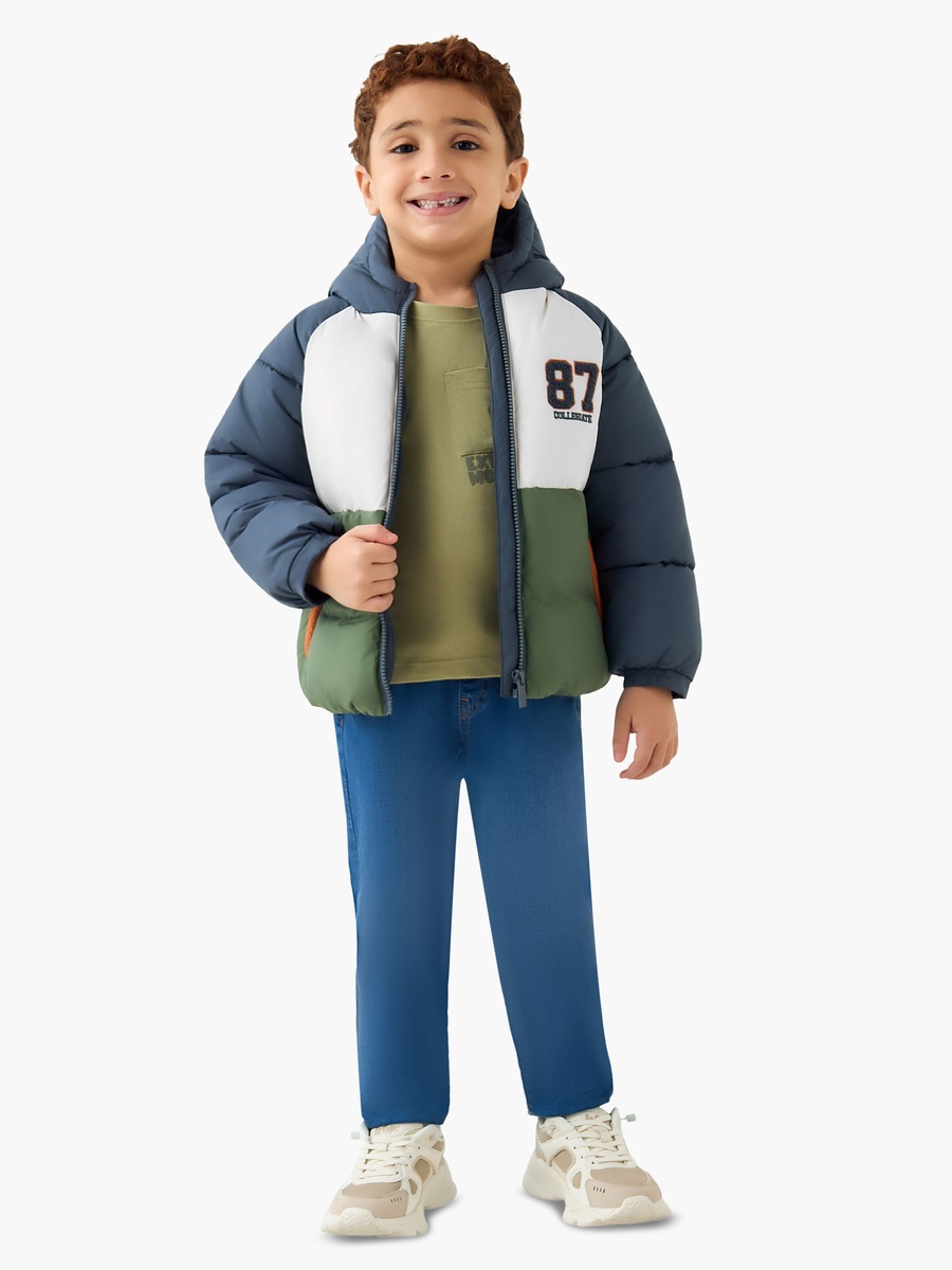 Colourblock Hooded Heavy Jacket with Zip Closure