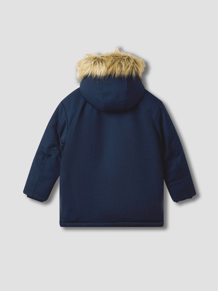 Faux-Fur Trim Hooded Parka with Zip Closure