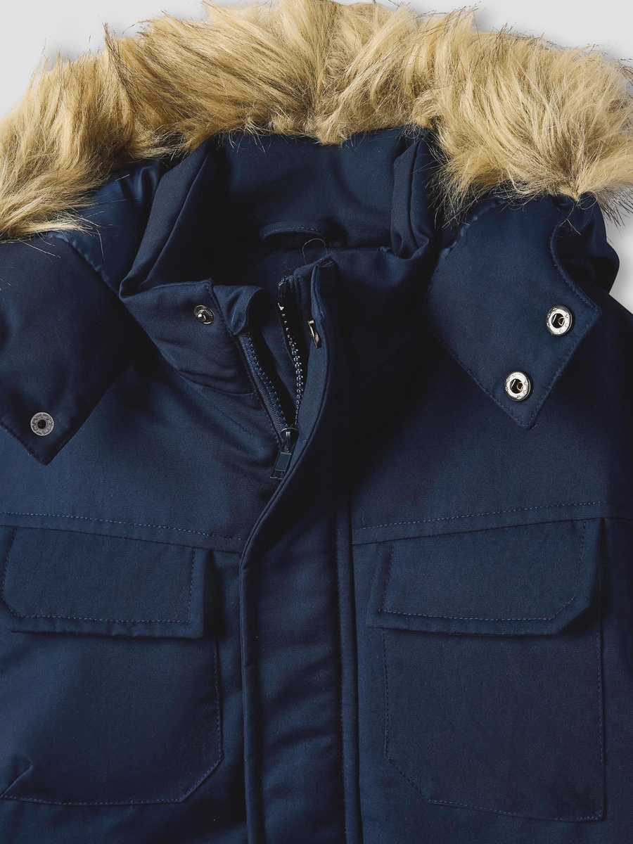 Faux-Fur Trim Hooded Parka with Zip Closure
