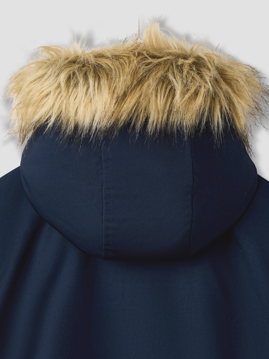 Faux-Fur Trim Hooded Parka with Zip Closure