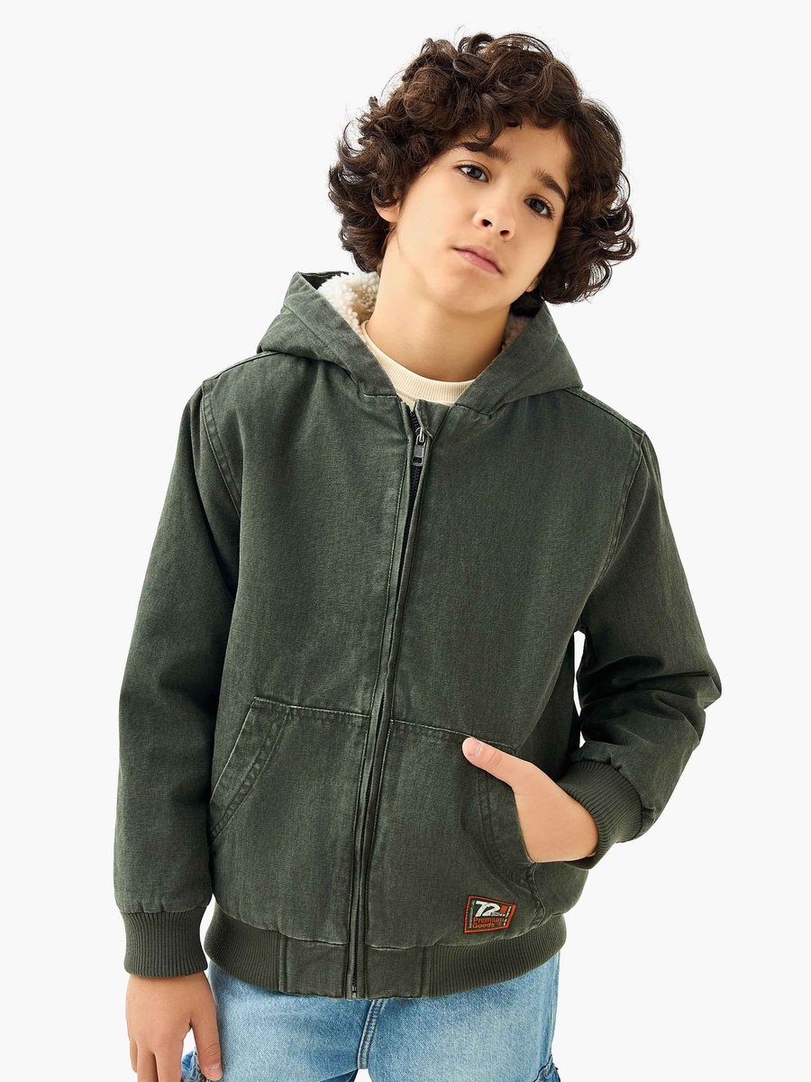 Sherpa Lined Hooded Heavy Jacket with Zip Closure