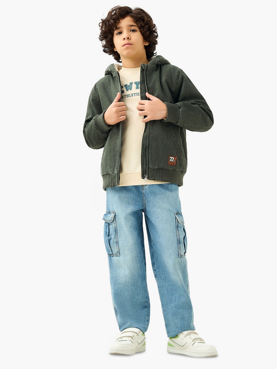 Sherpa Lined Hooded Heavy Jacket with Zip Closure