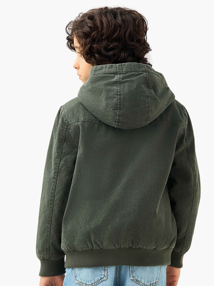 Sherpa Lined Hooded Heavy Jacket with Zip Closure