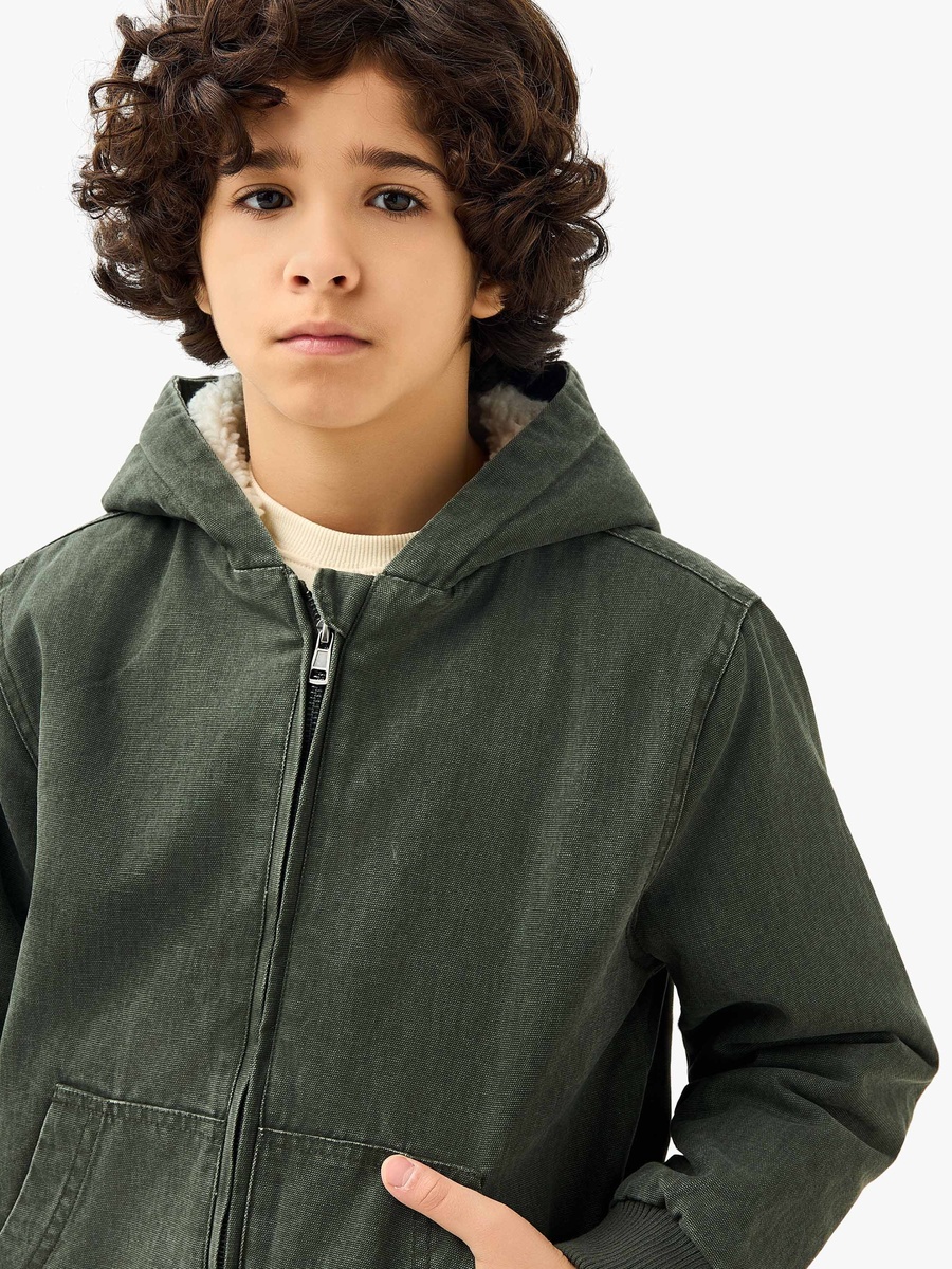 Sherpa Lined Hooded Heavy Jacket with Zip Closure