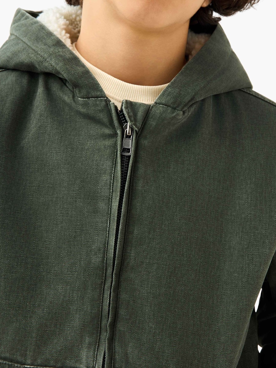 Sherpa Lined Hooded Heavy Jacket with Zip Closure