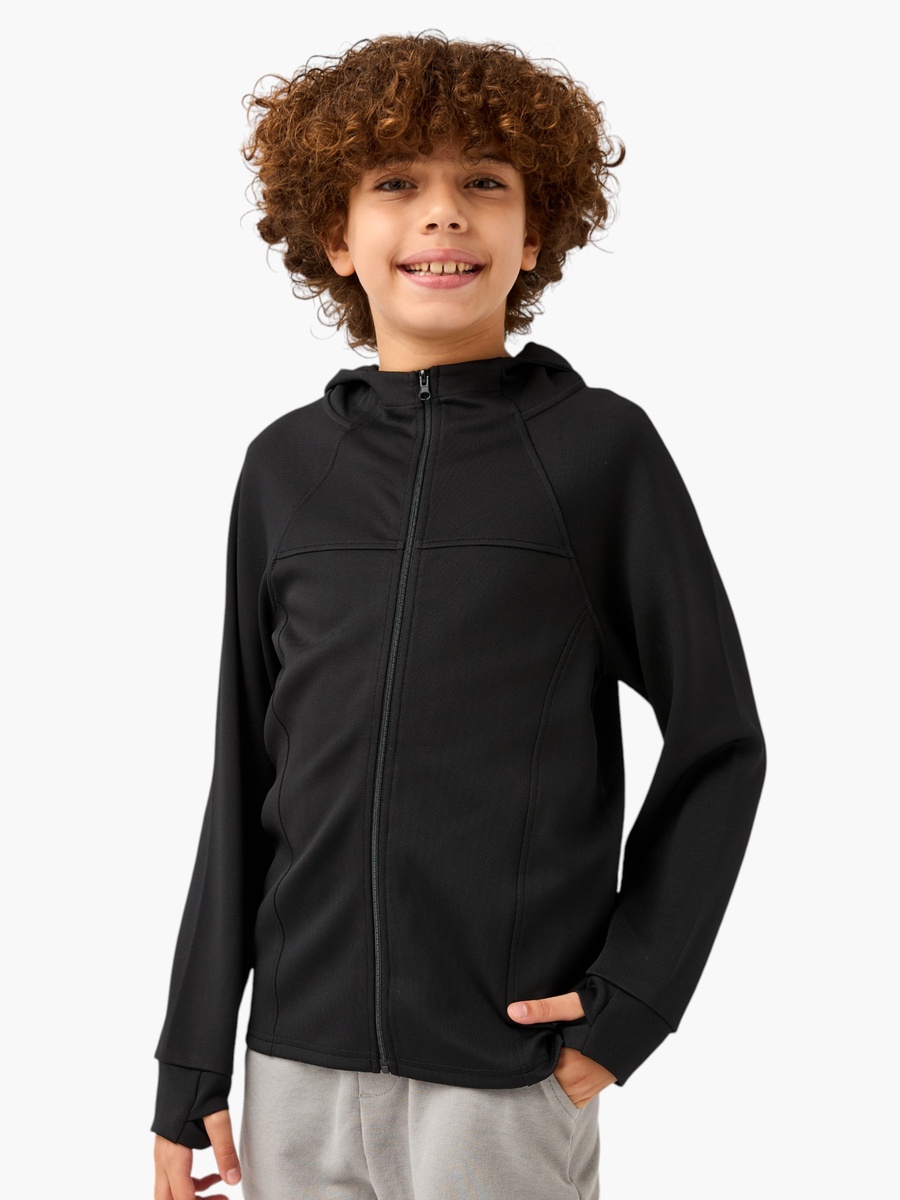 Solid Zip Through Jacket with Hood
