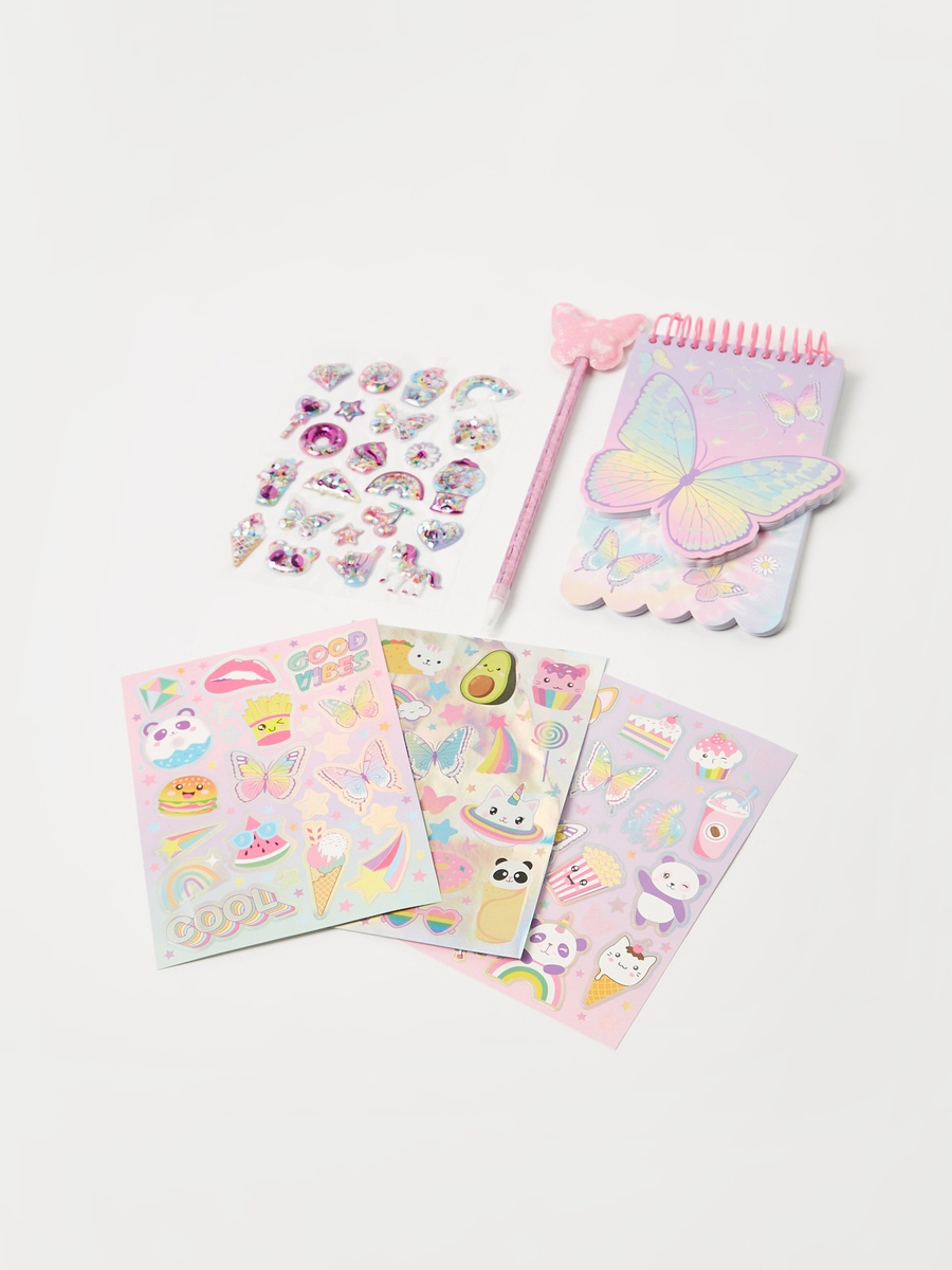 Hot Focus Tie-Dye Print Sticker Portfolio with Butterfly Accent